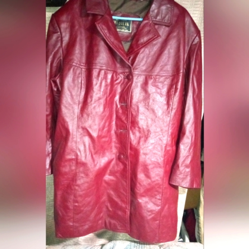 Women's Red Leather Jacket Made in Argentina Size XXL